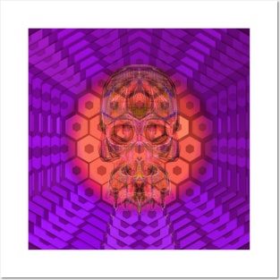 Electroluminated Skull Flower - Amethyst Peach Posters and Art